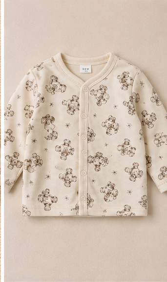 DONZY baby cotton cardigan teddy bear star print flat lay