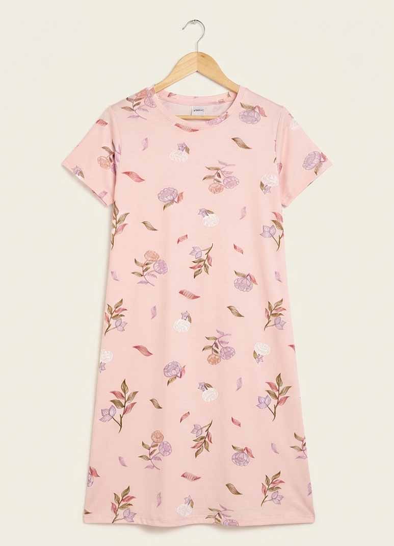 Women's blush pink floral print sleep gown