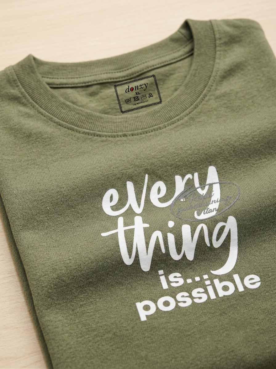 Men's olive green cotton t-shirt with Everything is Possible typography print
