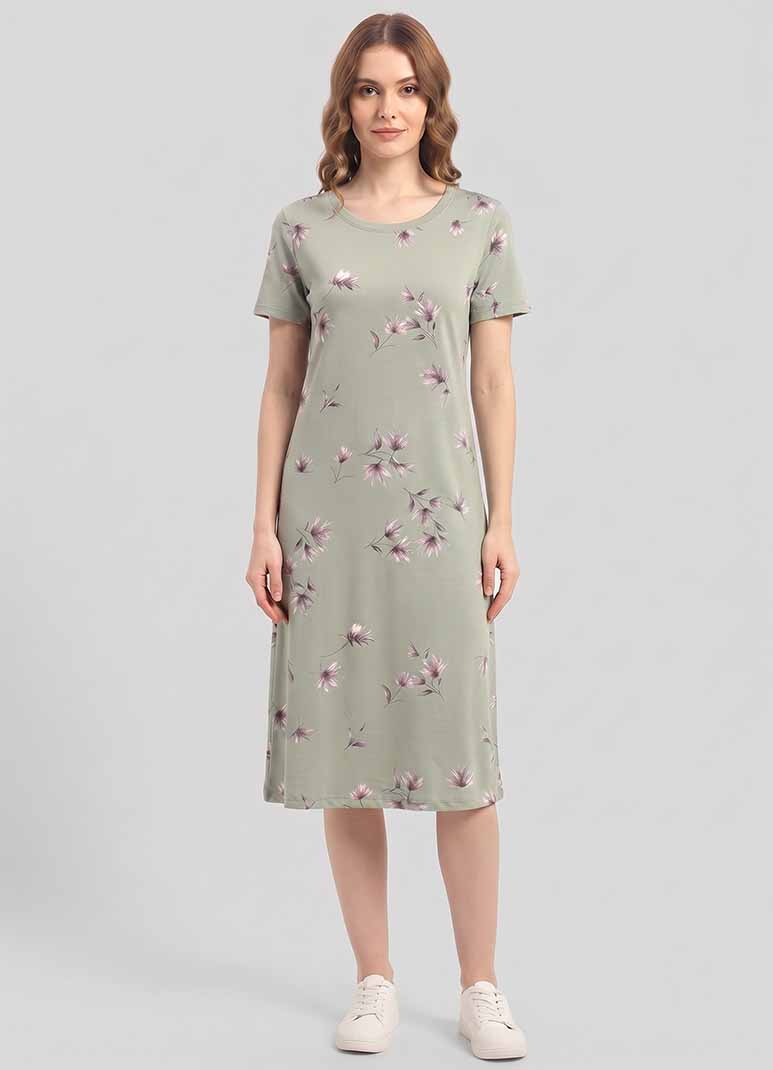 Women's sage green short sleeve sleep gown with tulip floral print