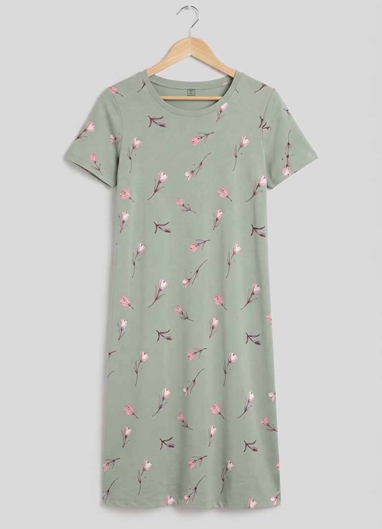 Women's sage green short sleeve sleep gown with tulip floral print