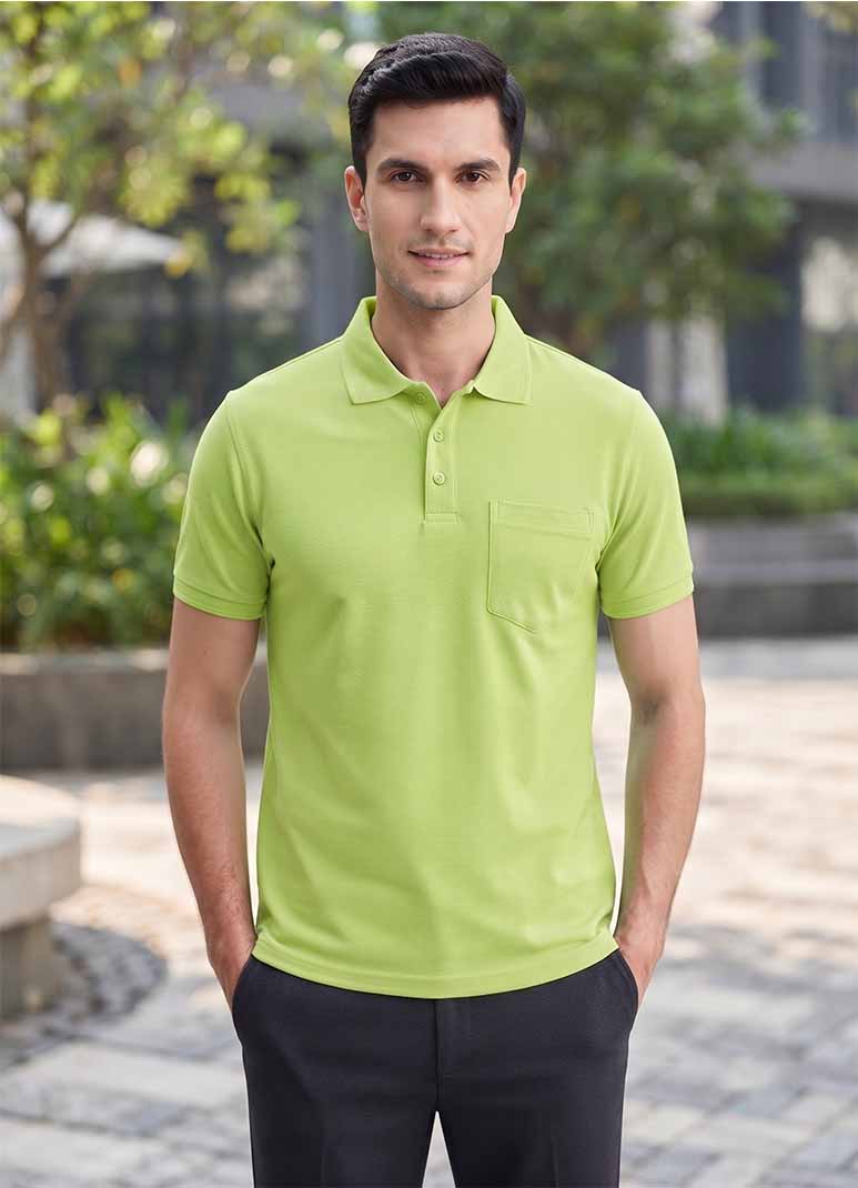 Men's lime green cotton polo t-shirt with chest pocket