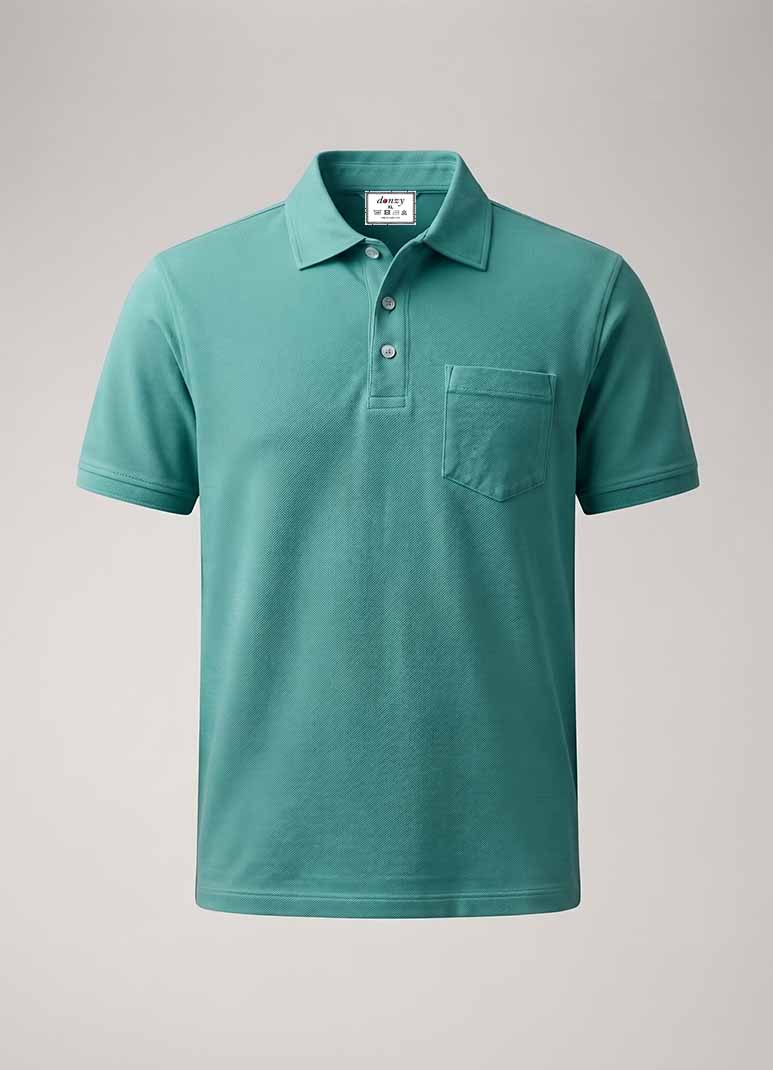 Men's teal cotton polo t-shirt with chest pocket