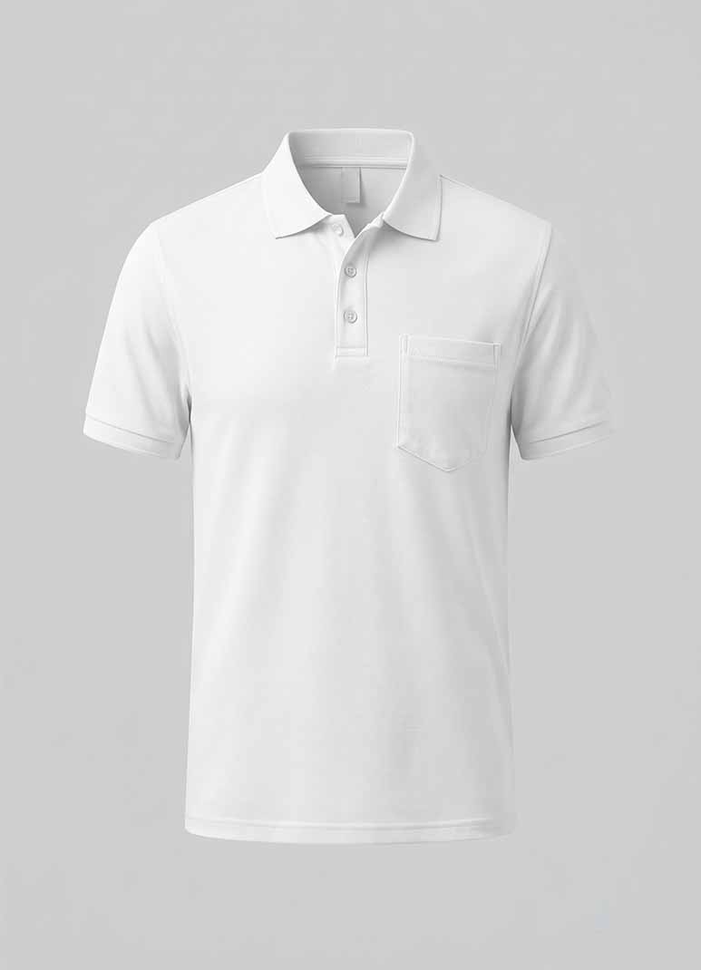 Men's white cotton polo t-shirt with chest pocket