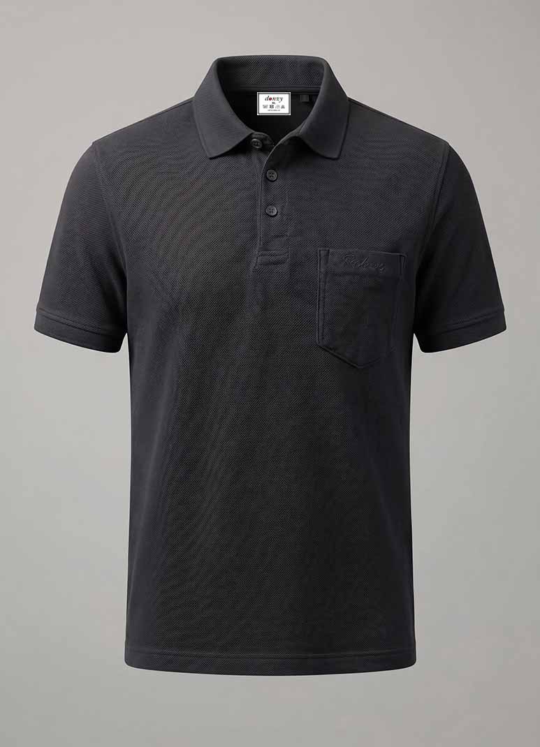 Men's black cotton polo t-shirt with embroidered chest pocket