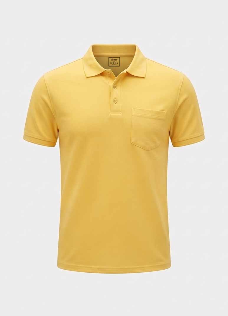 Men's mustard yellow cotton polo t-shirt with chest pocket