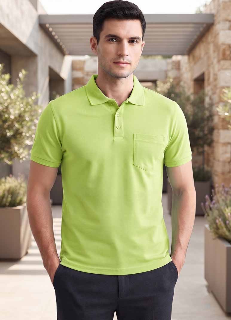 Men's lime green cotton polo t-shirt without pocket