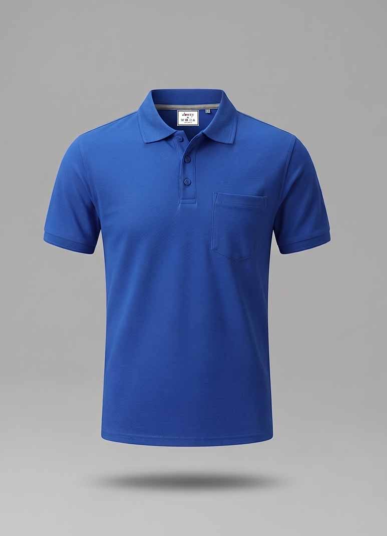 Men's royal blue cotton polo t-shirt with chest pocket