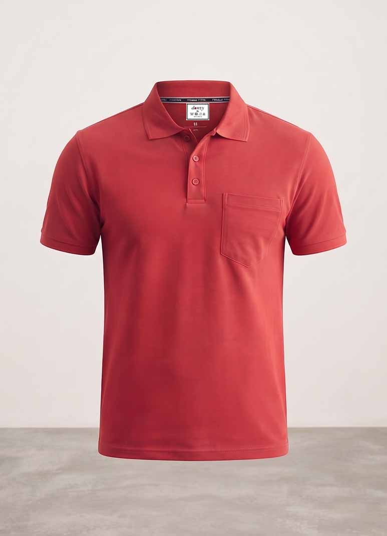 Men's red cotton polo t-shirt with chest pocket